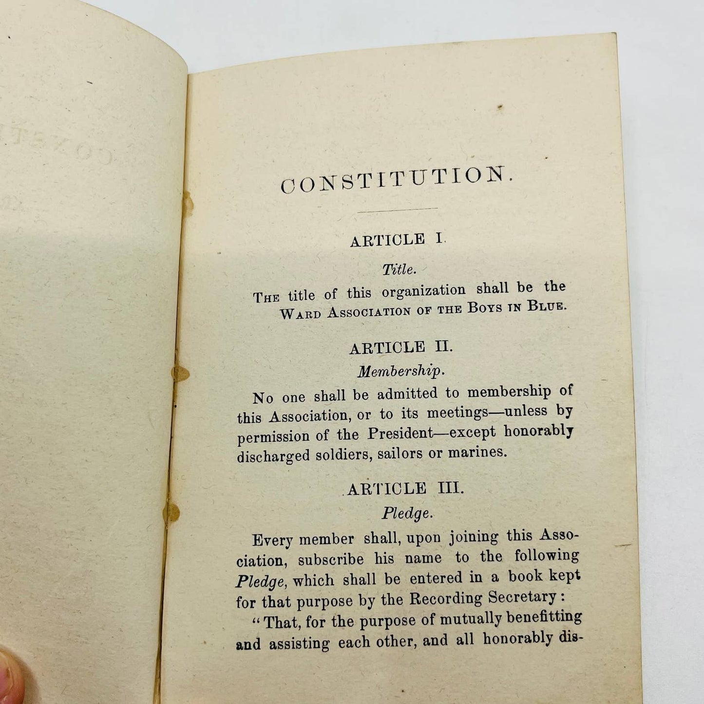 1866 Civil War Constitution of the Ward Association of the Boys in Blue PA SC2