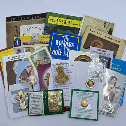 Huge Lot of Vintage Catholic Ephemera Relics Books & More SG5-3