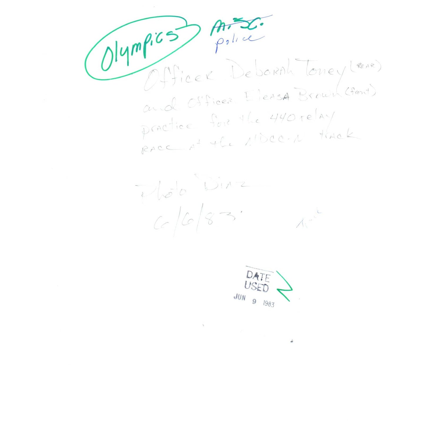 1983 Press Photo Track Relay Police Officer Deborah Toney Eleasa Brown 8x10" AD2