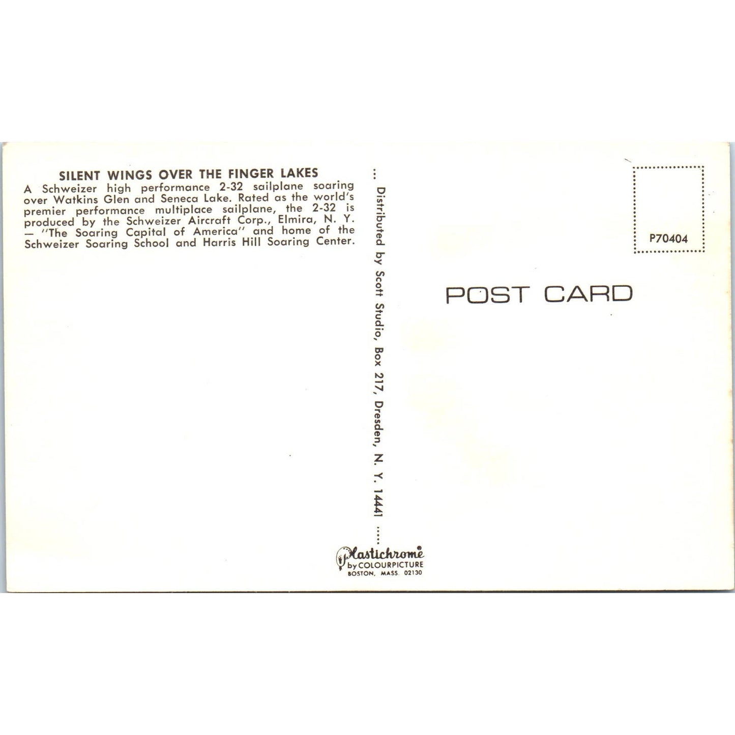 Silent Wings Over The Finger Lakes Harris Hill Elmira NY - Postcard TJ9-P1