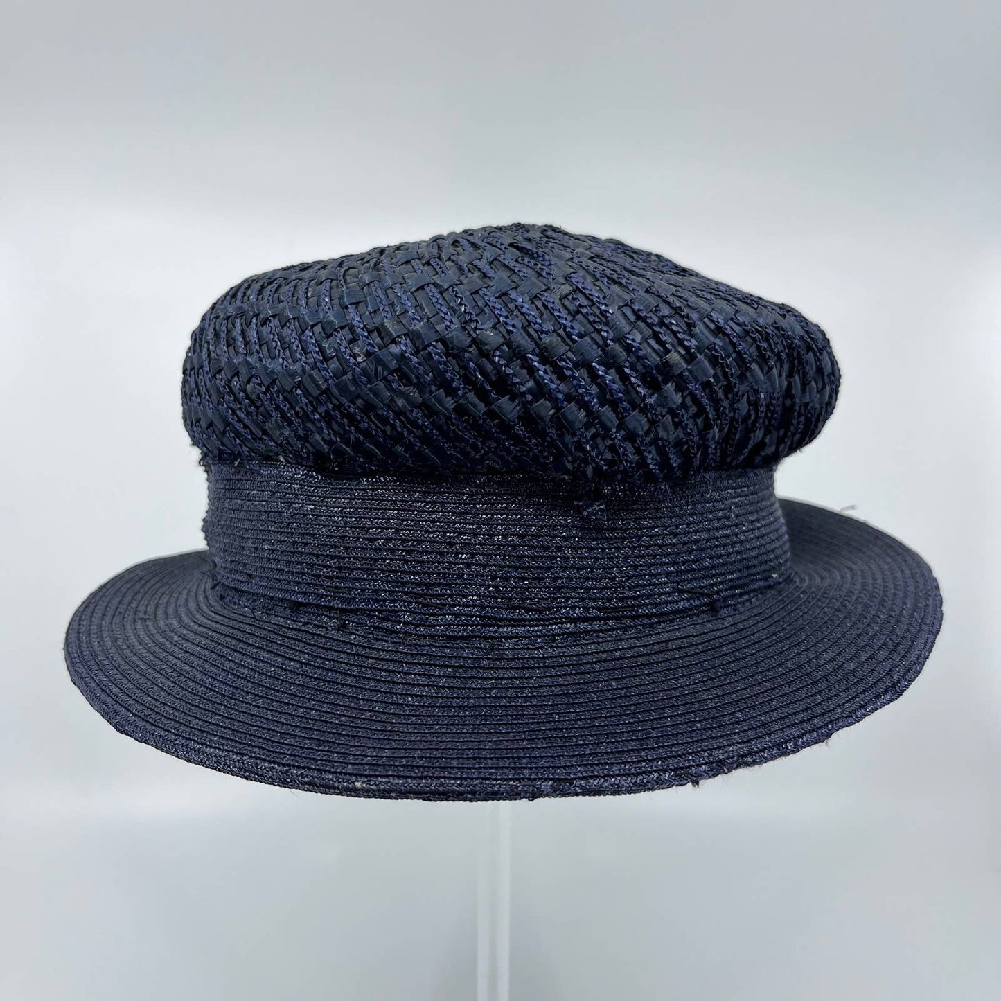 Vintage Woman’s Navy Blue Straw Woven Sunday Hat HB1