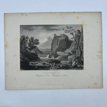 1864 Original Steel Art Engraving - Waterfall at Tivoli Jos. Vernet 8.5x11" AC3