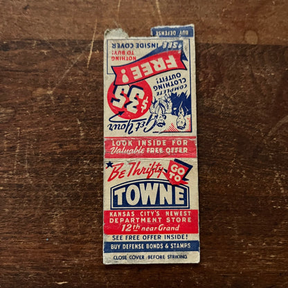 Towne Department Store Kansas City MO Advertising Matchbook Cover SA9-M13