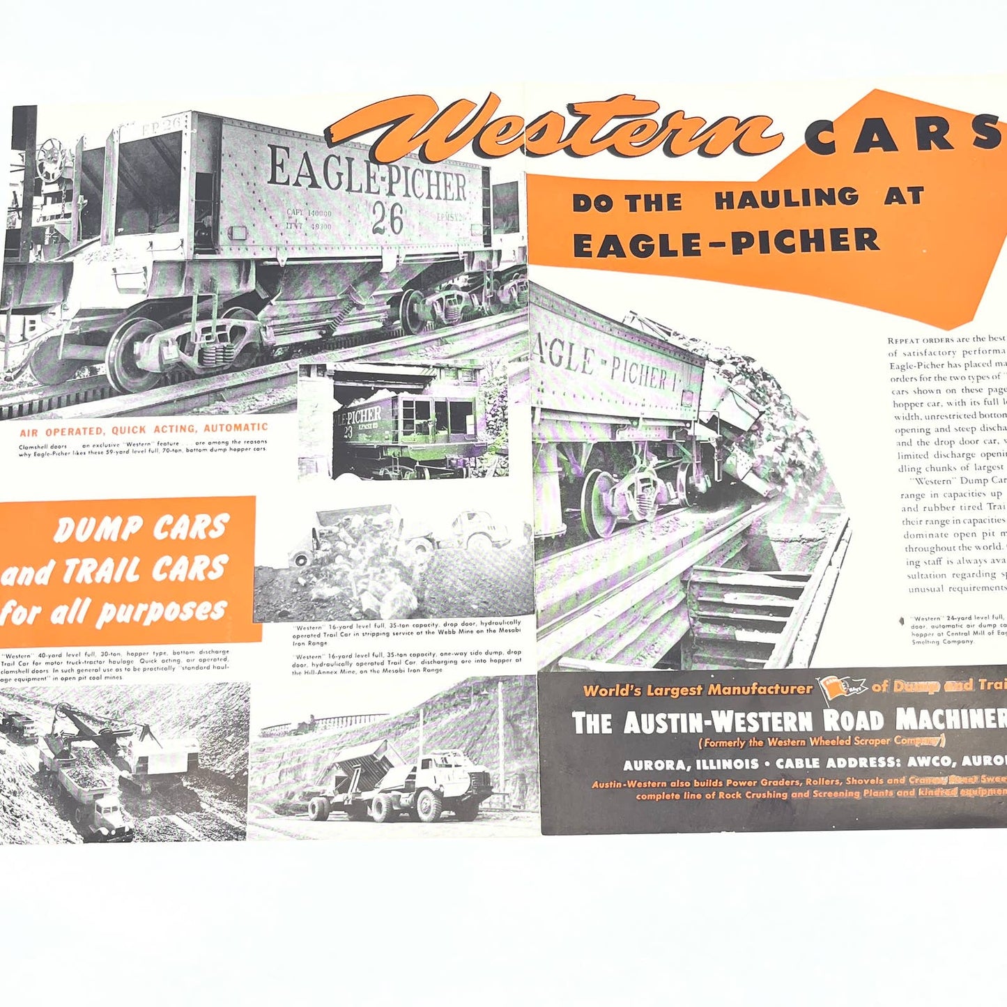 Vtg Ad Poster Western Cars Eagle-Picher Dump & Trail Railroad Cars Aurora IL AB7