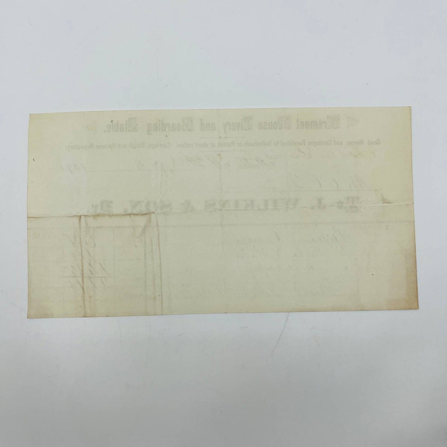 1873 J Wilkins Fremont House Livery Stable Nashua NH Letterhead Billhead AA5