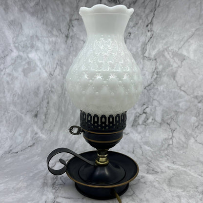 Vintage Quilted Milk Glass Electric Hurricane Lamp Metal Base 5x11 WORKS TA1
