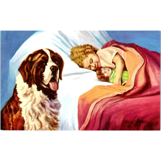 Lewis H. Larsen 1953 St. Bernard Dog Painting Original Postcard P1-12
