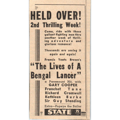 1935 Mpls Journal Newspaper Ad State Theatre The Lives of a Bengal Dancer FL5-6