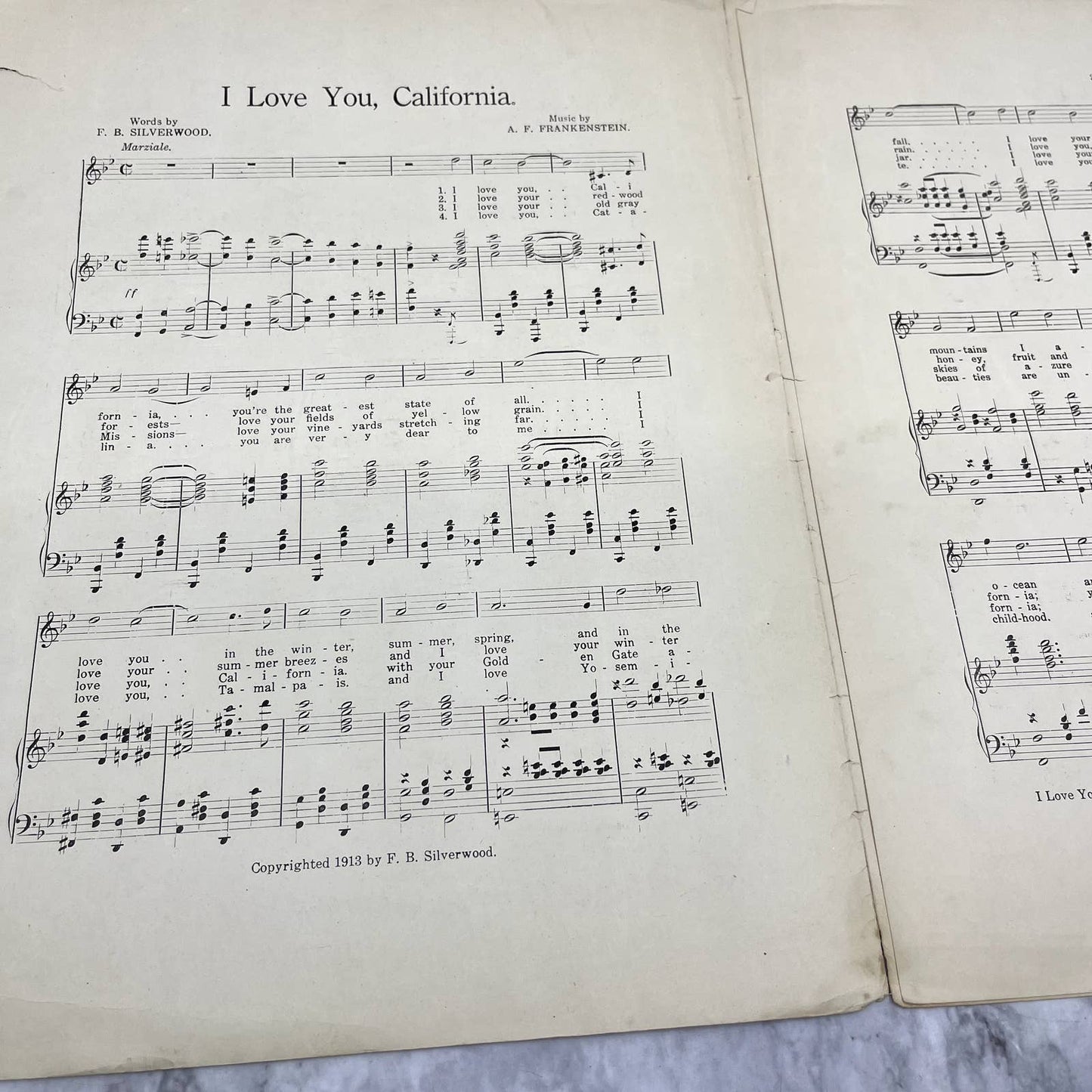 I Love You California A.F. Frankenstein 1913 Sheet Music TK2-SM2