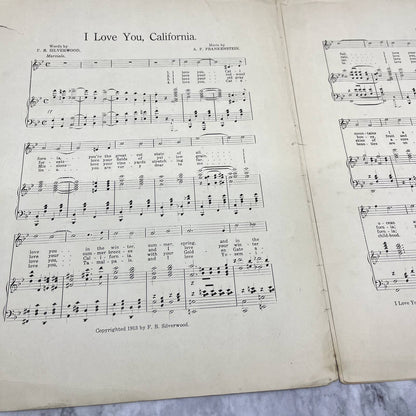 I Love You California A.F. Frankenstein 1913 Sheet Music TK2-SM2