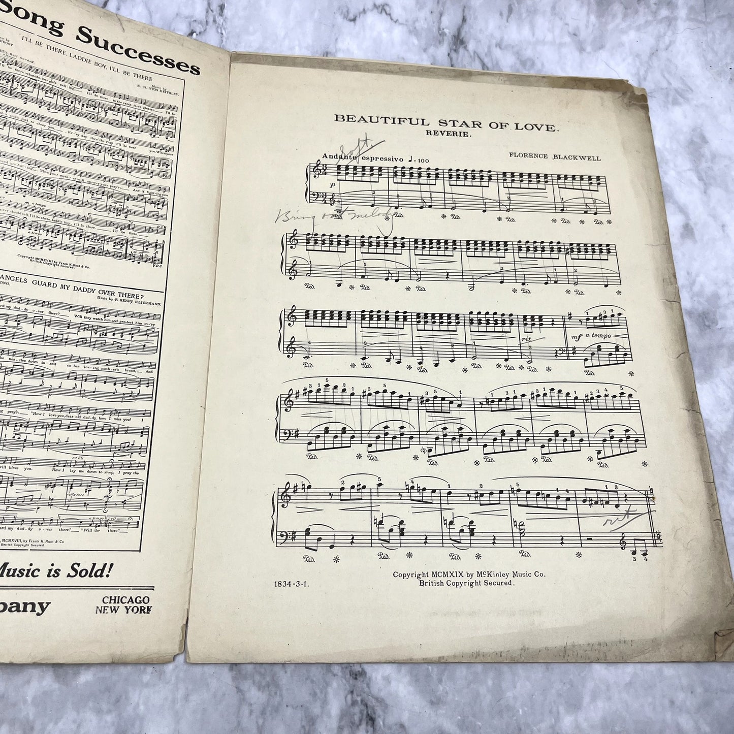 Beautiful Star of Love Florence Blackwell 1919 Sheet Music V37-5