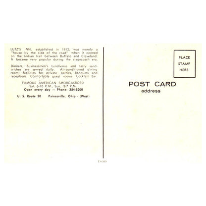 Vintage Postcard - Lutz's Inn Famous American Smorgasbord Painesville Ohio TJ6-1