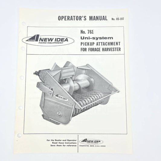 Original 1975 New Idea Operator's Manual US-107 Uni-system Pickup Attachment TB9