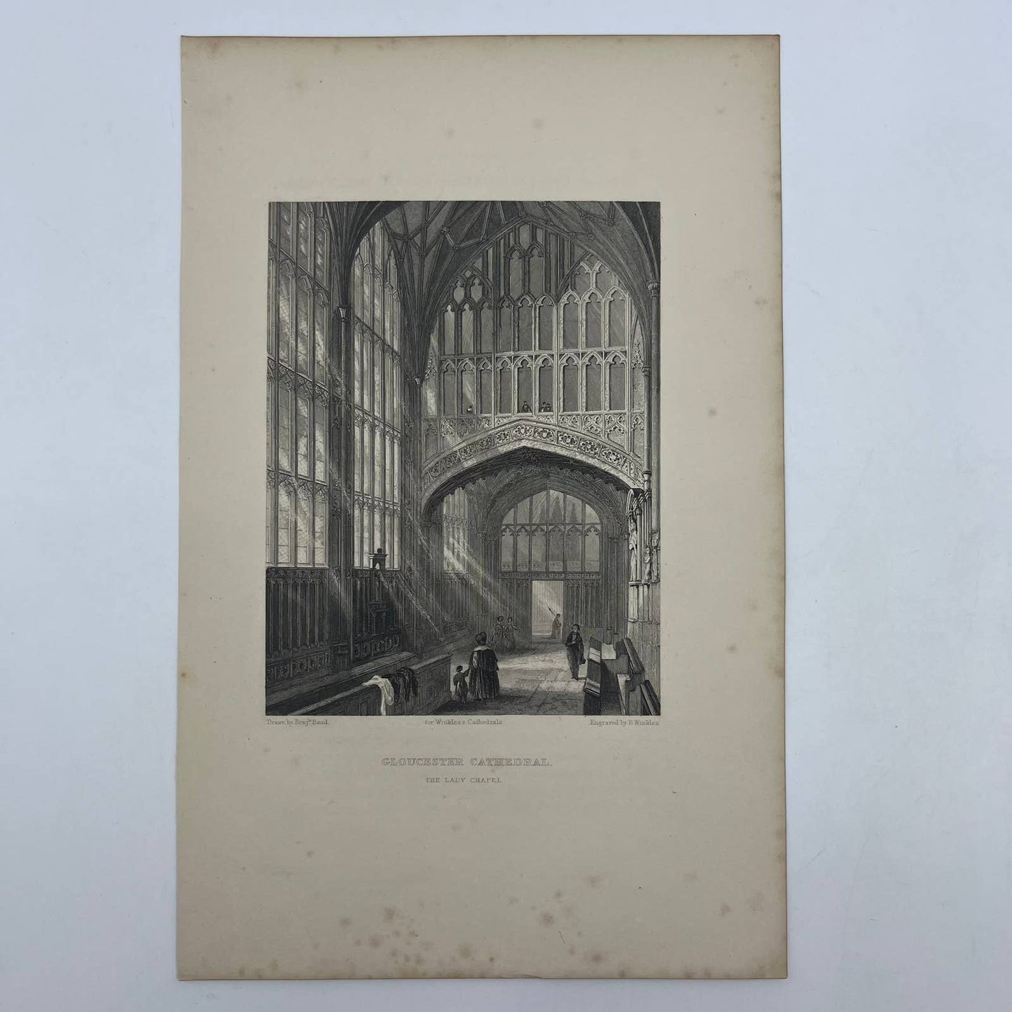 1842 Original Art Engraving Gloucester Cathedral, Floor Plan and Bio TG6