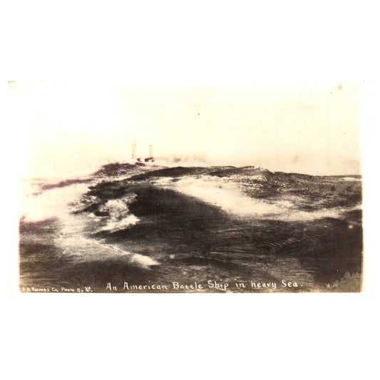 The Virginia in Heavy Seas Steamship Battleship - Original Postcard RPPC TJ8-4