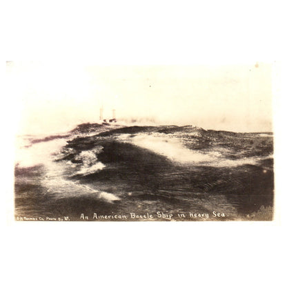 The Virginia in Heavy Seas Steamship Battleship - Original Postcard RPPC P3-6