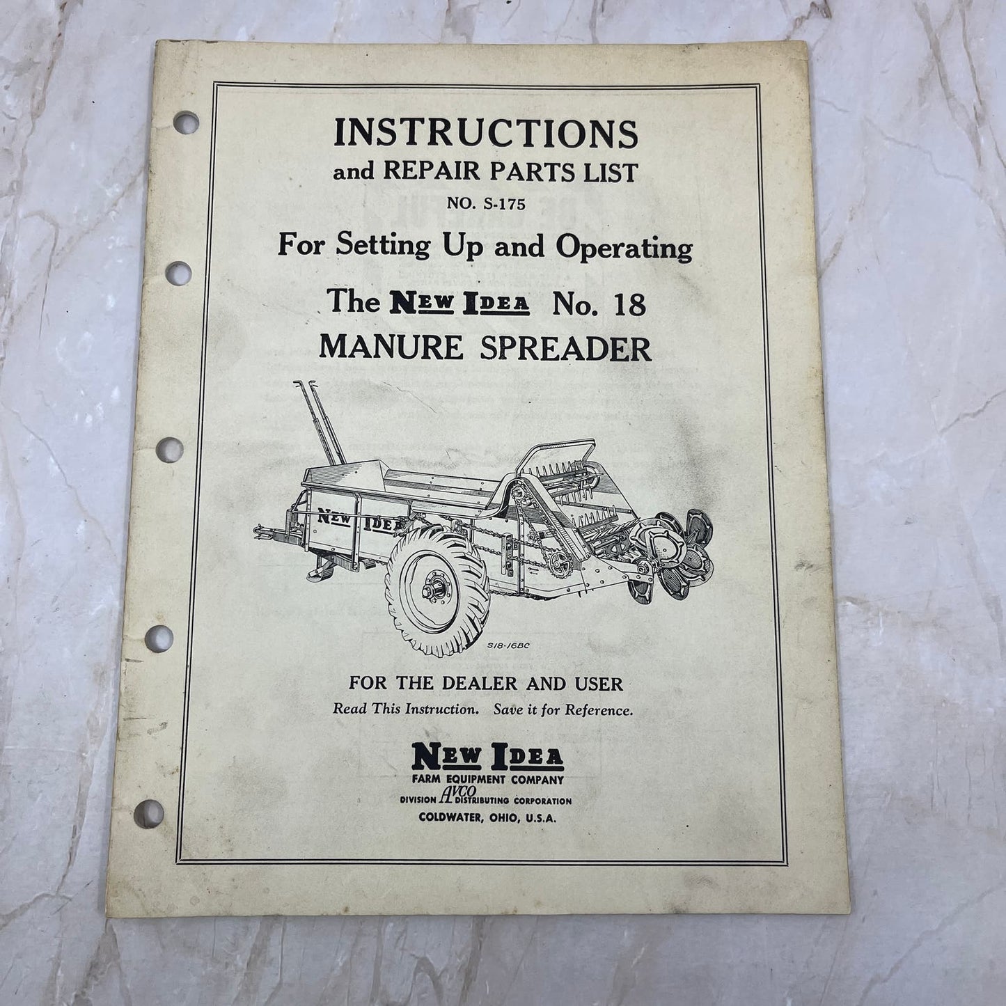 Vintage New Idea Instructions Repair Parts List S-175 No 18 Manure Spreader TJ9
