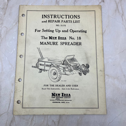 Vintage New Idea Instructions Repair Parts List S-175 No 18 Manure Spreader TJ9