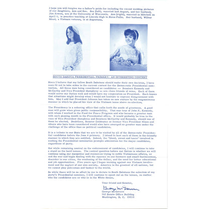 Senator George McGovern Reports Newsletter April 1968 Original TK1-P7