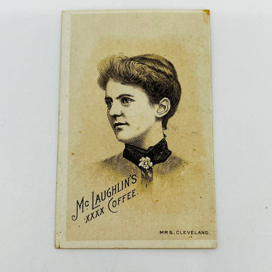 1880s Embossed Victorian Trade Card McLaughlin’s XXXX Coffee Mrs. Cleveland AA2