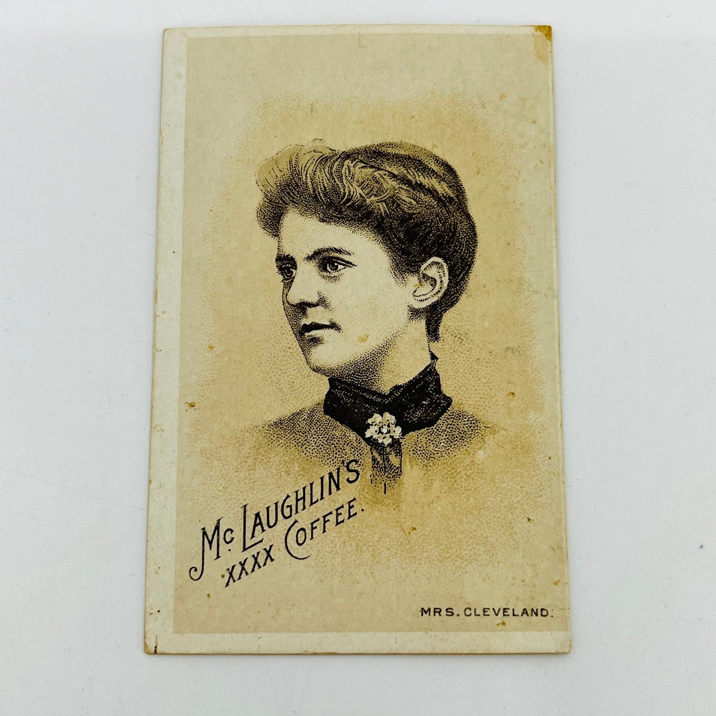 1880s Embossed Victorian Trade Card McLaughlin’s Coffee Mrs. Cleveland SAH9-S8