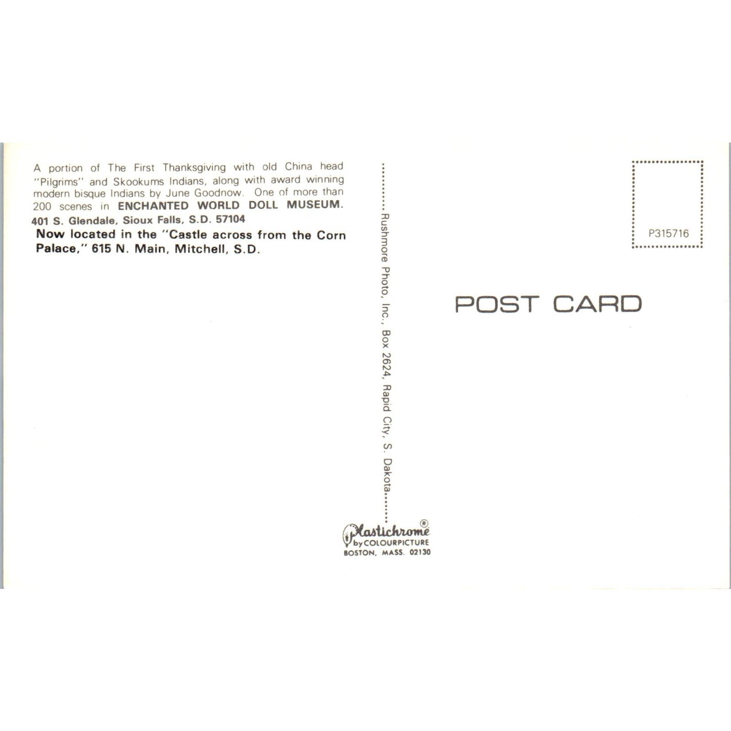 First Thanksgiving China Head Dolls Enchanted World Doll Museum SD Postcard PB8