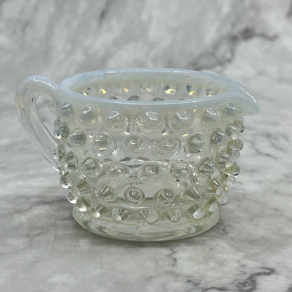 Vintage Fenton glass CREAMER Moonstone white opalescent hobnail luminous 2” TB6