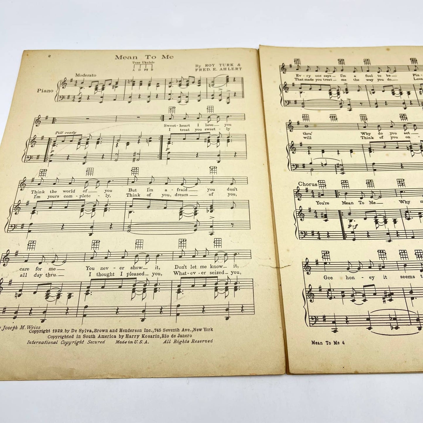 1929 Sheet Music Mean to Me Roy Turk Fred E. Ahlert TF9