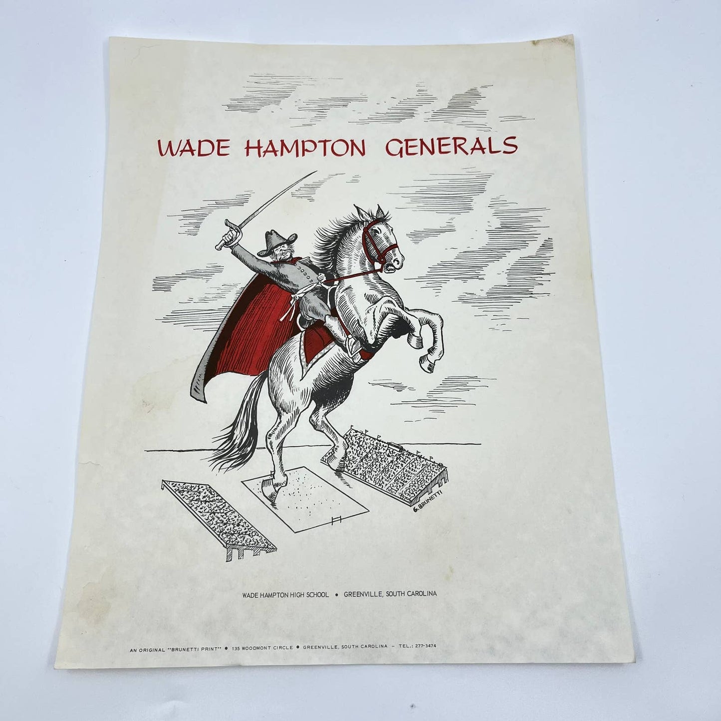Vintage Wade Hampton High School Greenville South Carolina Generals Poster FL1