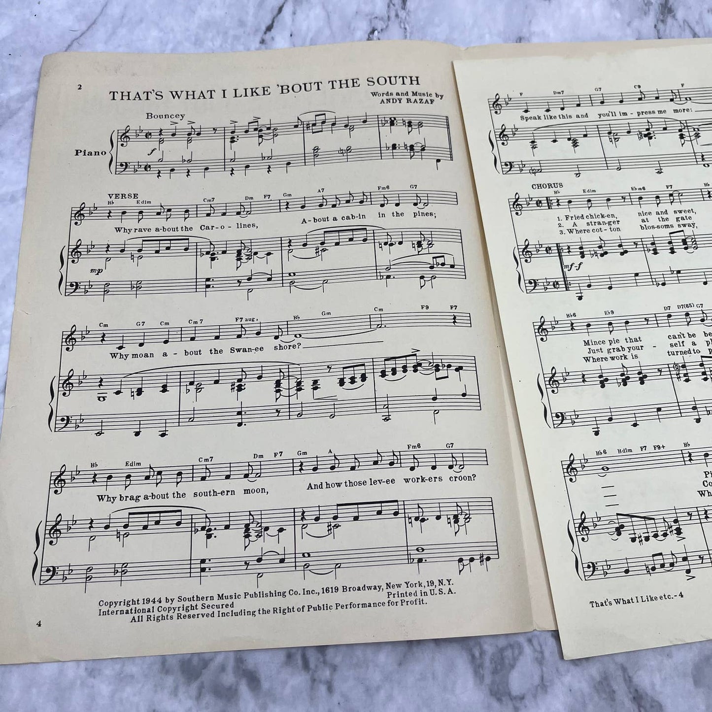 Vintage Sheet Music - That's What I Like 'Bout The South - Andy Razaf TI1