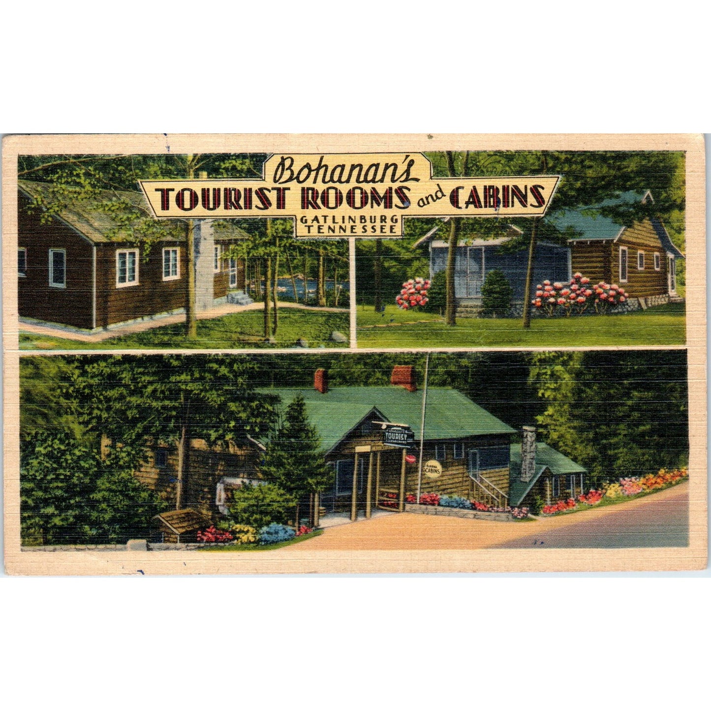 Bohanan's Tourist Rooms & Cabins Gatlinburg Tennessee Original Postcard P3-4