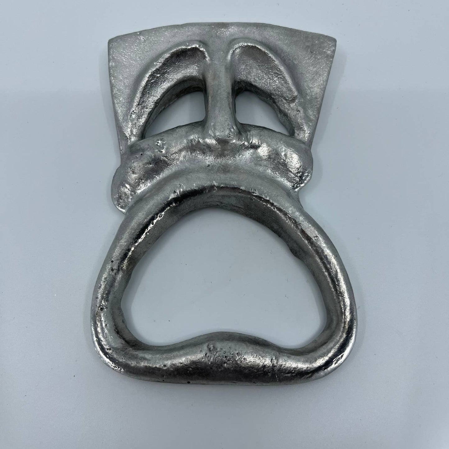 Vintage Hand Made Ceramic Tragedy Mask Sculpture Silver 6 x 4.5” TB5
