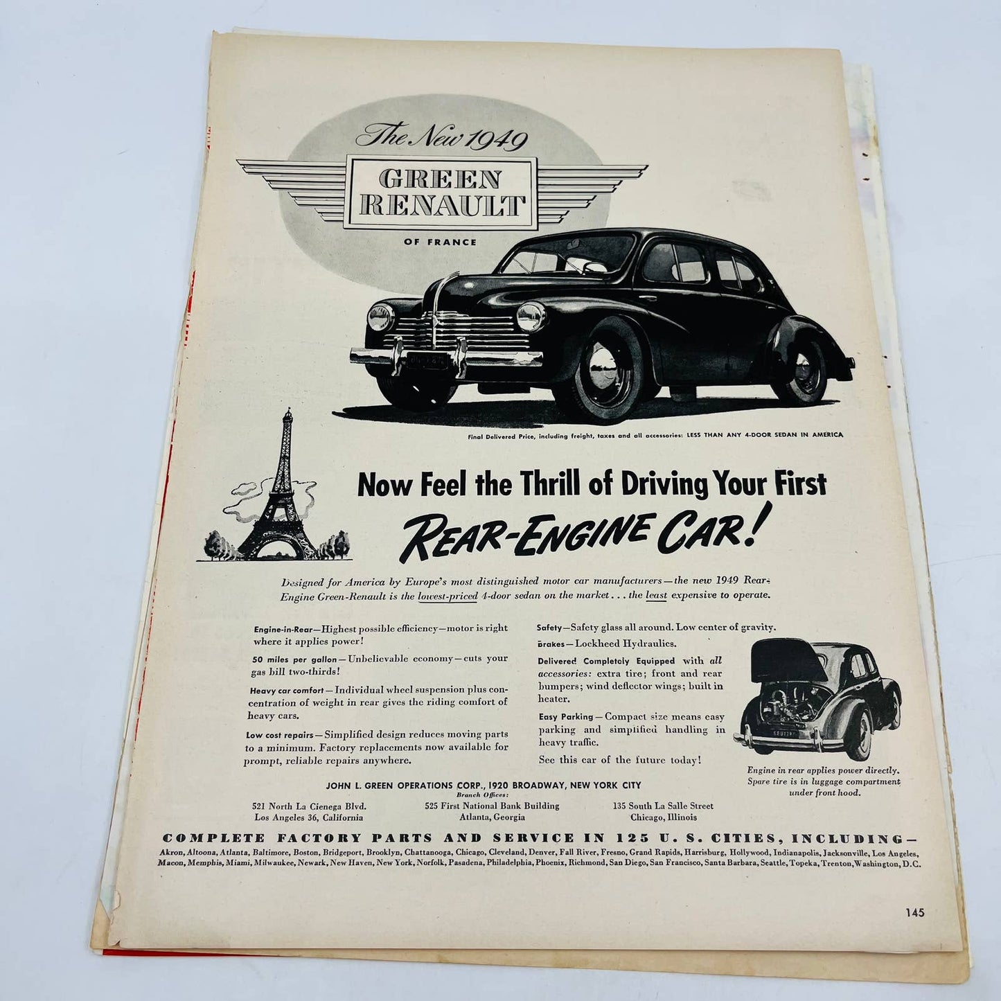 1930-40s Set of 4 Renault Plymouth International Chevy Original Print Ads TA8