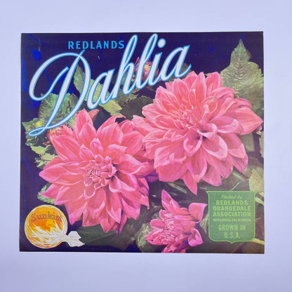 Dahlia Sunkist Orange Crate Label Redlands Orangedale Association CA FL3