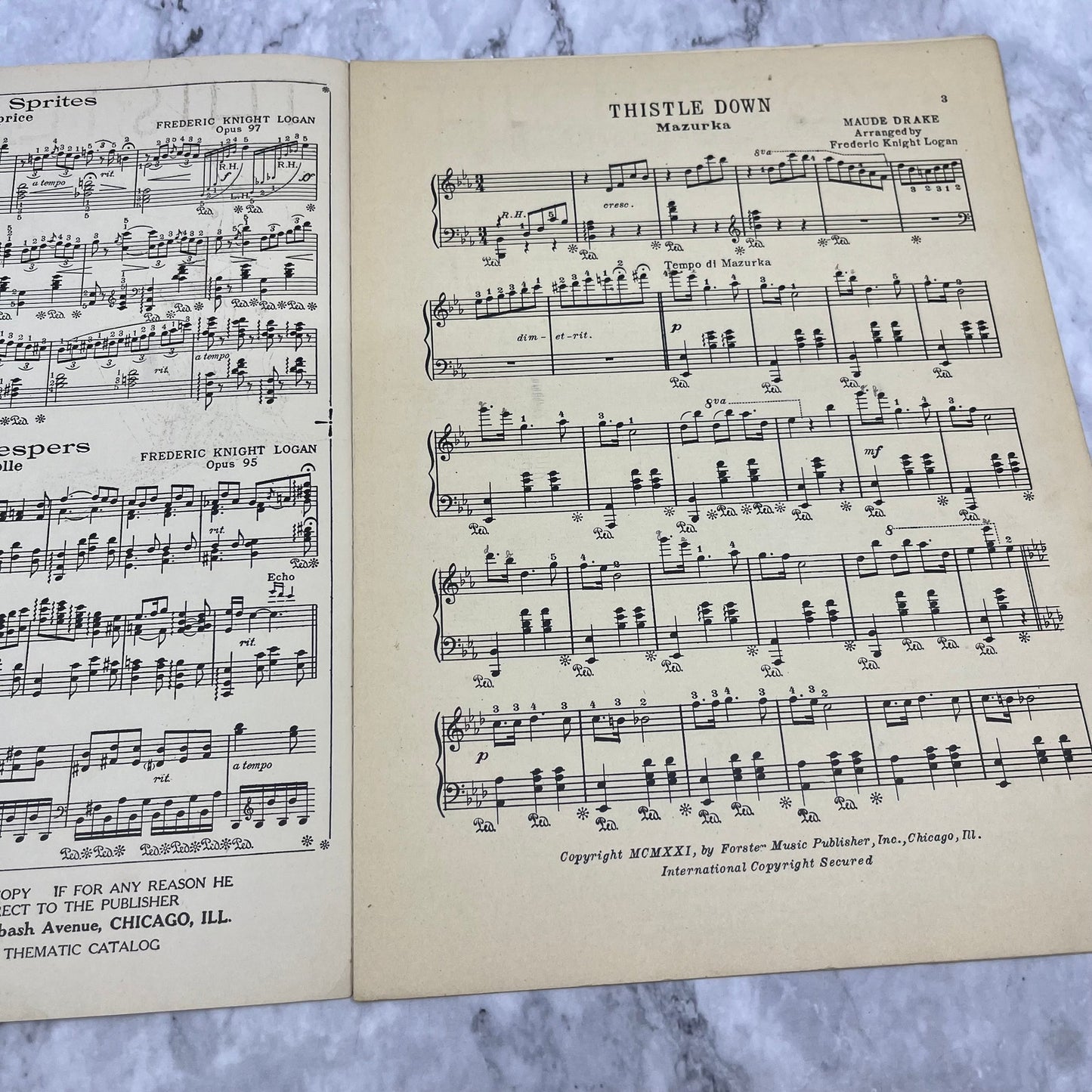 1921 Sheet Music -  Thistledown - Mazurka Maude Drake V39-4