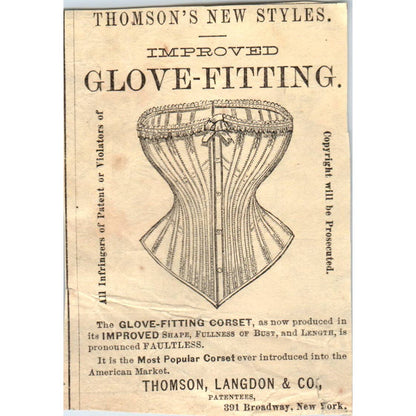 c1870 Peterson's Magazine Ad - Glove Fitting Corset Thomas, Langdon & Co NY EA3