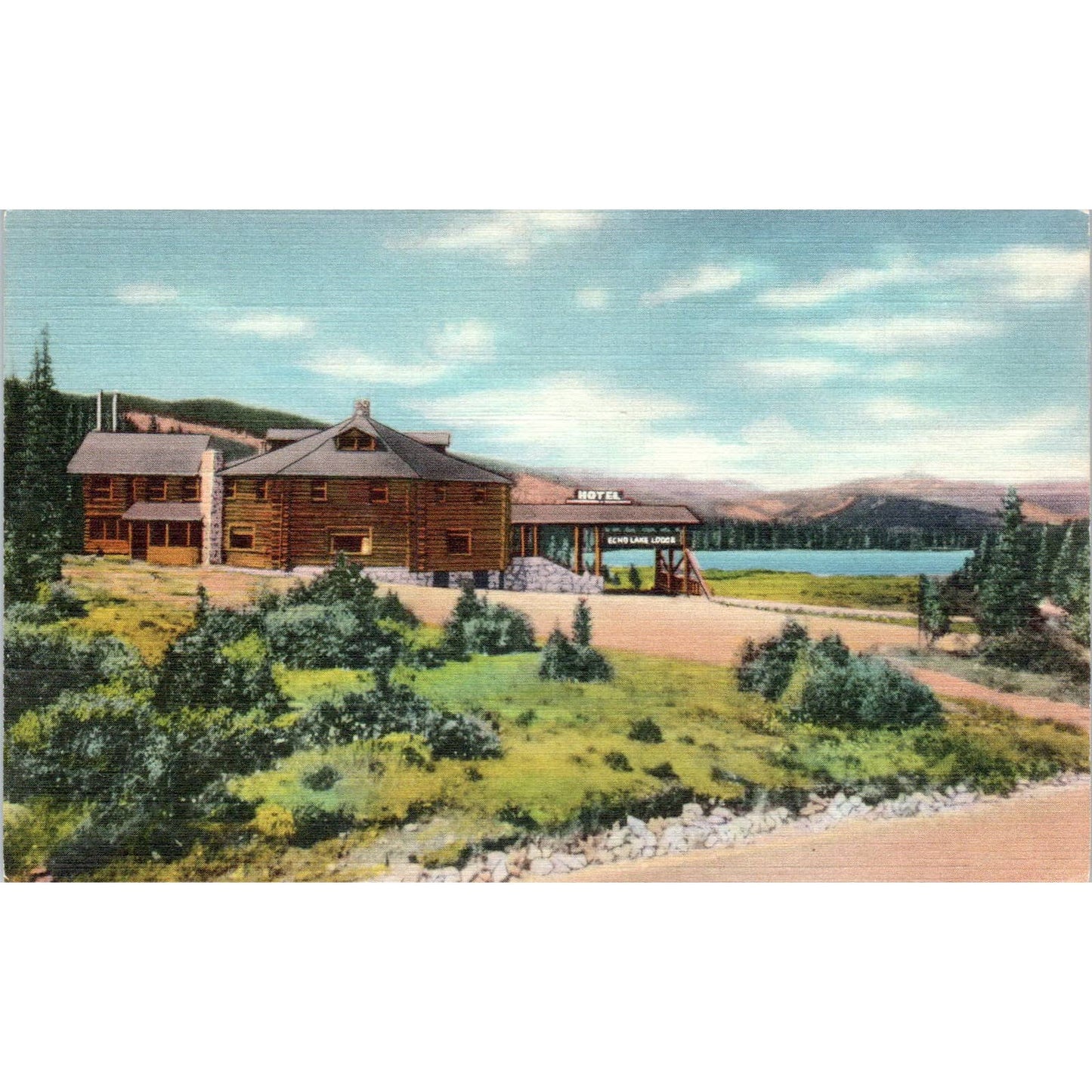 Echo Lake Lodge Mount Evans Road Colorado Original Postcard TK1-28
