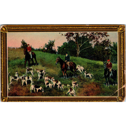 Vintage Postcard The Hunt, Horseback Hunting With Dogs EA3
