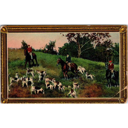 Vintage Postcard The Hunt, Horseback Hunting With Dogs EA3