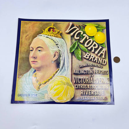 Victoria Brand Original Crate Label Citrus Association Riverside Queen FL3