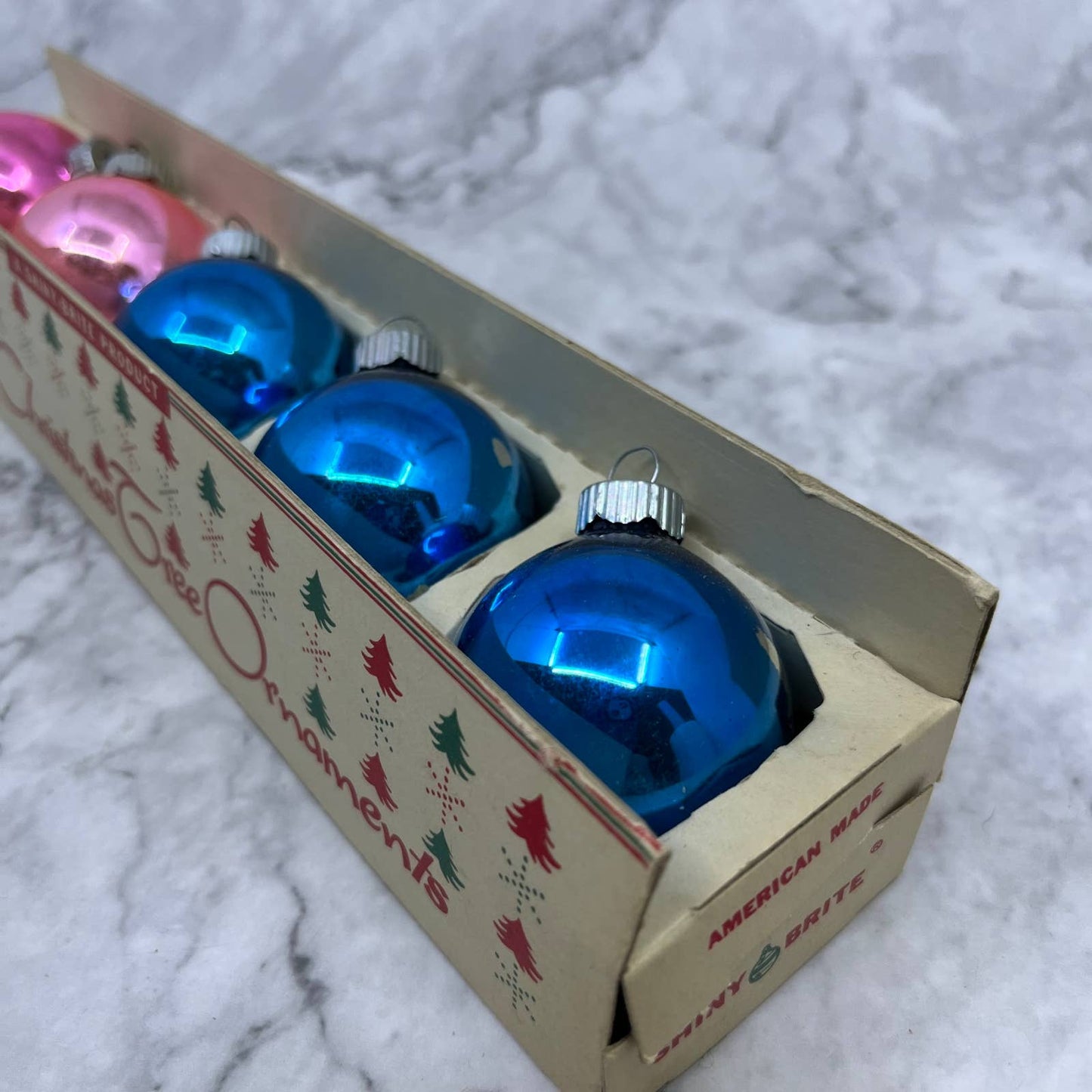 Shiny Brite Mini Mercury Glass Christmas Ornaments Set of 5 in Box Blue Pink