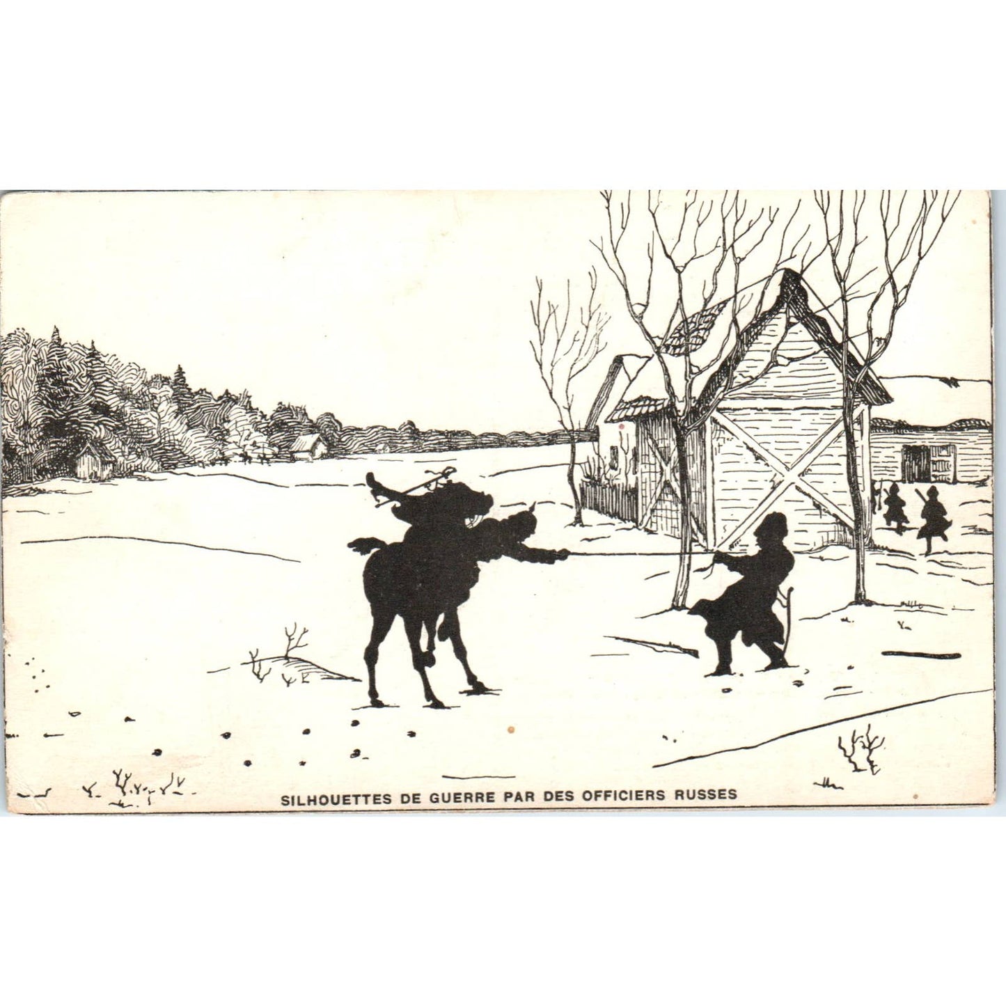 WAR SILHOUETTES BY RUSSIAN OFFICERS French c1910 Original Postcard TK1-25