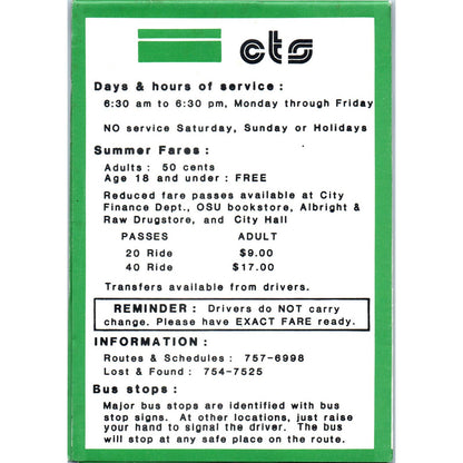 1980s Corvallis Oregon "Transit Guide & Route Map" Fold Out Map Brochure SF3