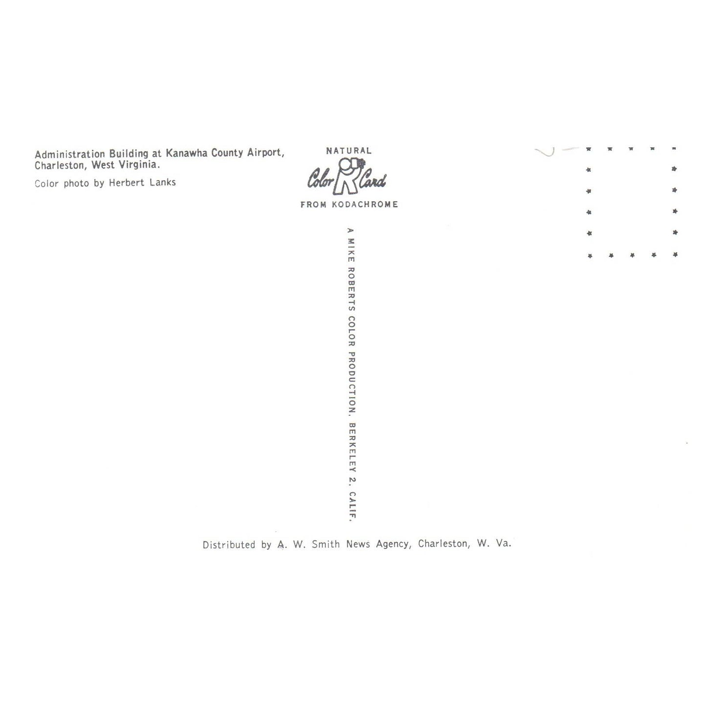 Vtg Postcard - Administration Building Kanawha County Airport Charleston WV AD9