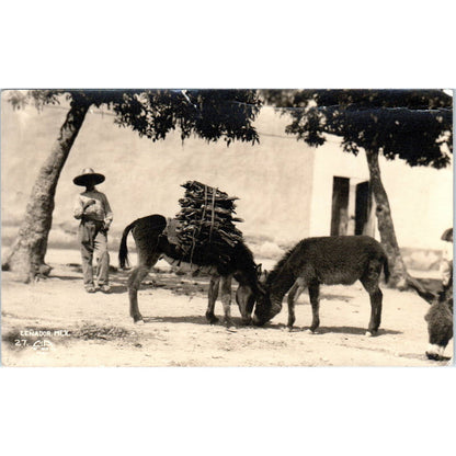 Lenador Mexico Burro Carrying Sticks 1938 Original Postcard TK1-P1