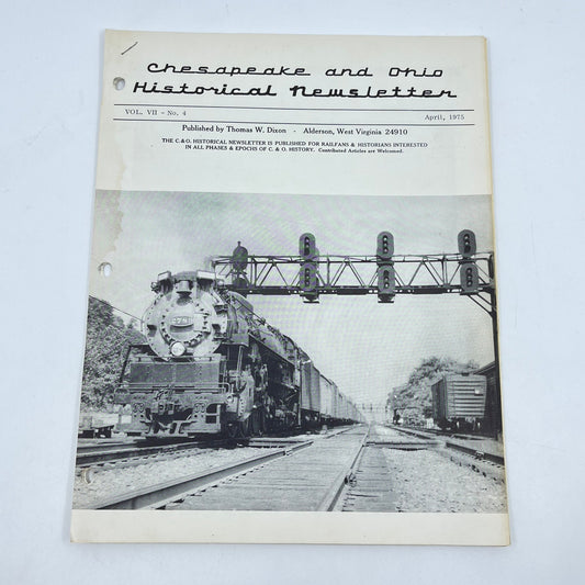 1975 April Chesapeake and Ohio Historical Newsletter C&O RR Thomas Dixon WV M1-2