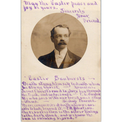 Antique Postcard Portrait of Bespectacled Man w/ Handwritten Easter Poem SE8