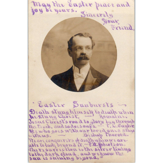 Antique Postcard Portrait of Bespectacled Man w/ Handwritten Easter Poem SE8