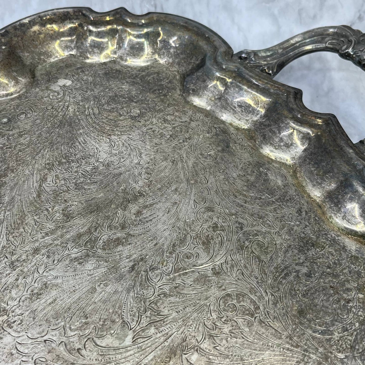 Antique F.B. Rogers Silver Co. Chippendale Footed Etched Serving Tray 13x19 TJ4