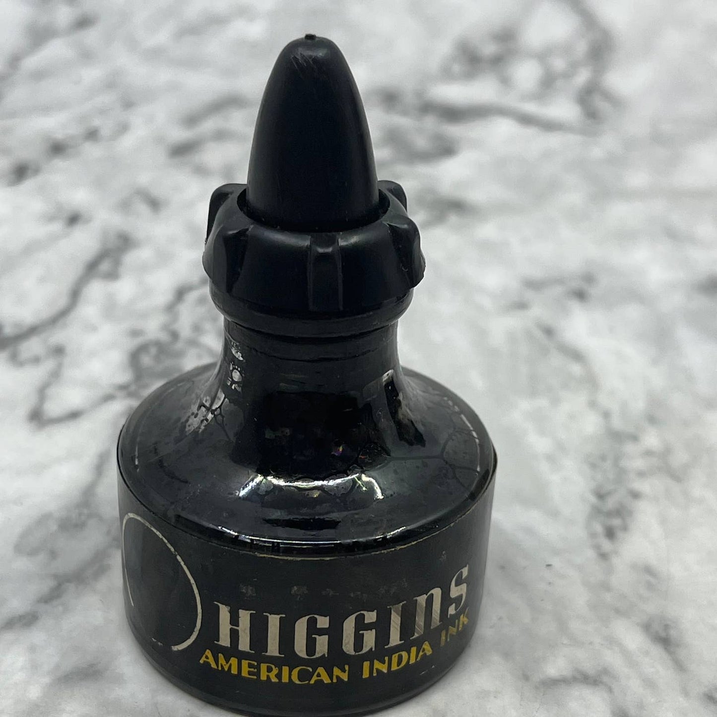 Vintage HIGGINS WATERPROOF INK - 4415 India Black Quill Stopper In Box TC7